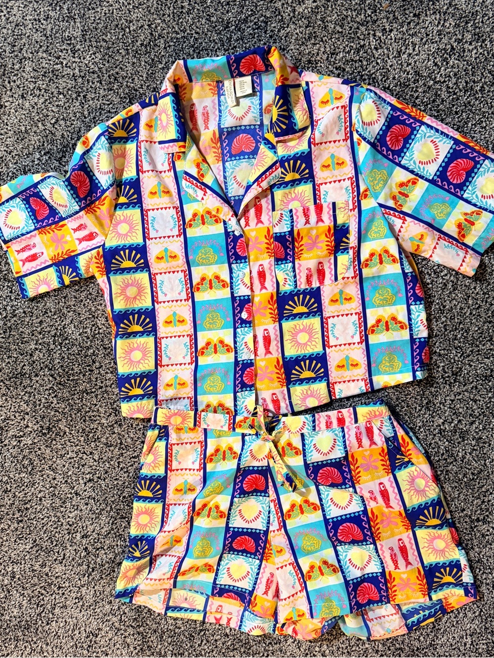 Cynthia Rowley Multicolor Sun & Seashell Print Short Pajama Set Size Medium